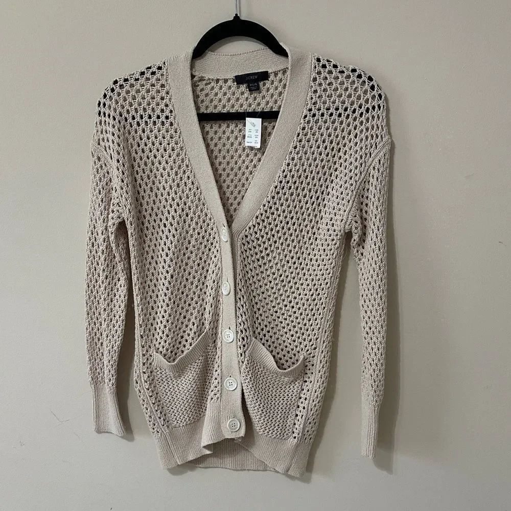 NWT J. Crew Beige Open-Knit Cardigan